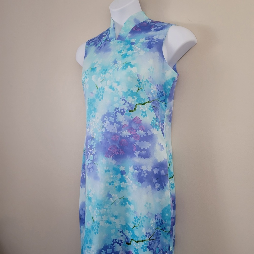 Vintage LIBERTY HOUSE Hawaii Size 10 Cherry Blossom Print Satin Maxi Dress RARE! - Picture 12 of 14
